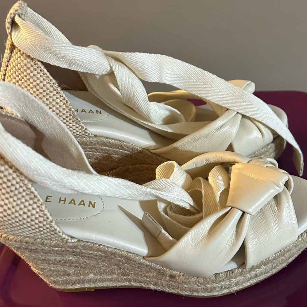 Cole Haan Cloudfeel Hampton Wedge Jute Heel Leather Sandals - Picture 11 of 16